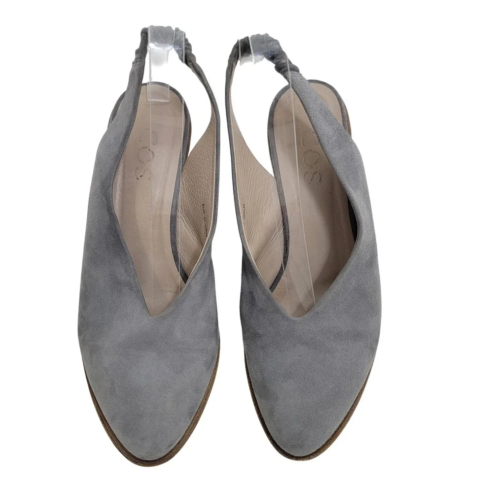 COS Gray Suede Slingback Block Heel Pumps Portugal EUR 37 US 7 Minimalist